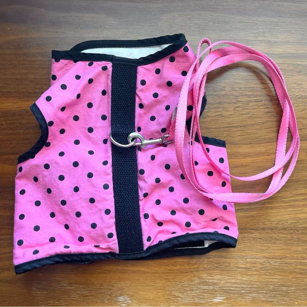 Kitty Holster Pink Black Polka Dot Harness & Leash Set XL Fat Cat Bundle